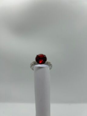 Classic Red Ruby-Style Cocktail Ring with Silver Band
